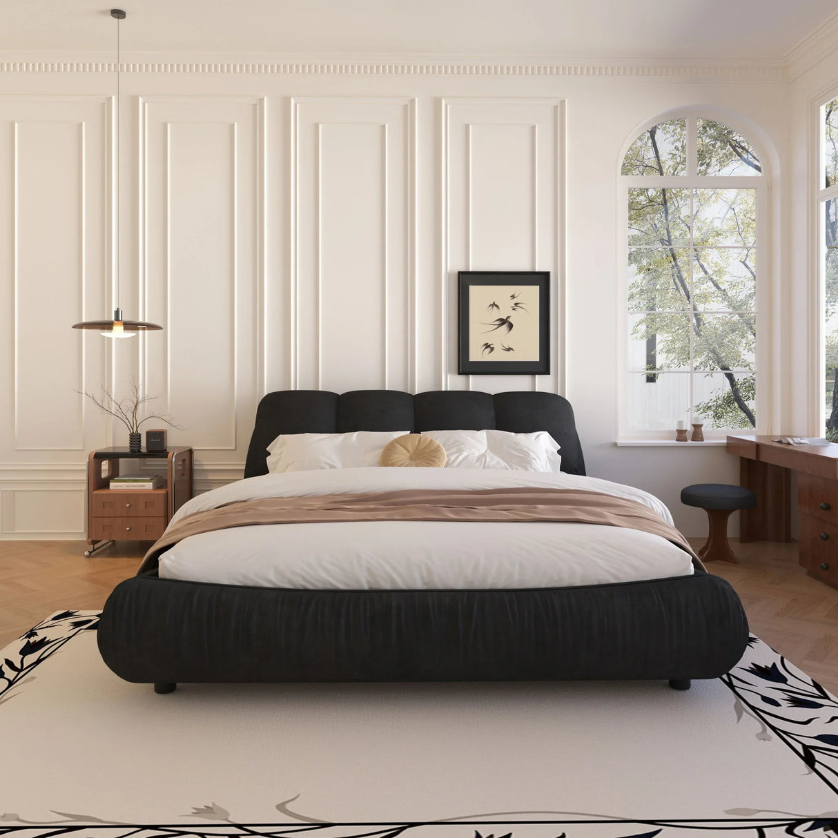 Luxury Upholstered Platform Bed With Oversized Padded Backrest And Solid Wood Frame - Furniture Home Direct