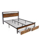 Modern Metal Platform Bed Frame With Wooden Headboard, USB Charging, LED Lights, And Storage - Furniture Home Direct