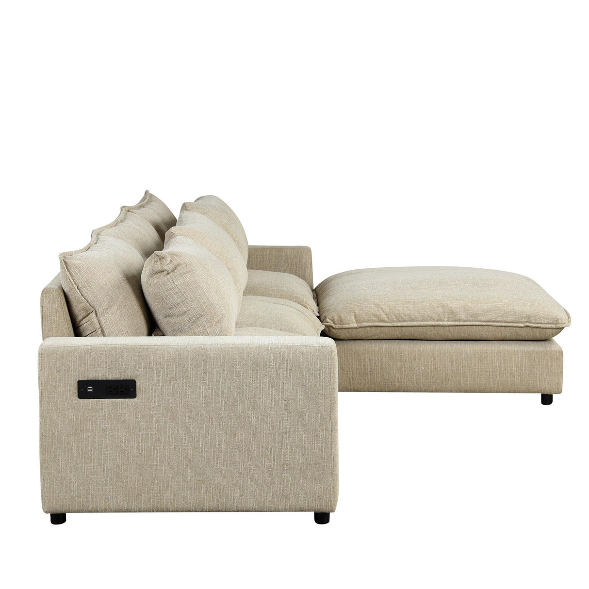Cloud Sectional with Ottoman, Charging Ports and Three Back Pillows - Beige - Furniture Home Direct
