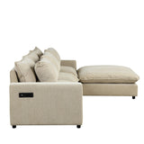 Cloud Sectional with Ottoman, Charging Ports and Three Back Pillows - Beige - Furniture Home Direct