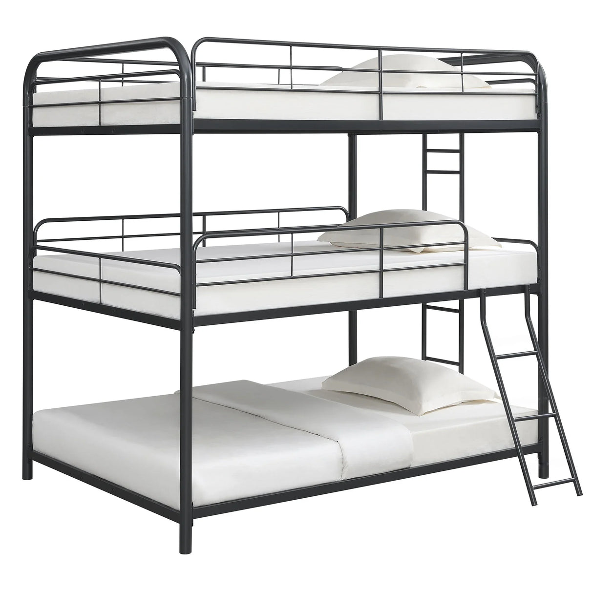 Triple Bunk Bed, Full Size With Sturdy Metal Frame And Safe Stairs - Black - Furniture Home Direct