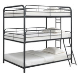Triple Bunk Bed, Full Size With Sturdy Metal Frame And Safe Stairs - Black - Furniture Home Direct