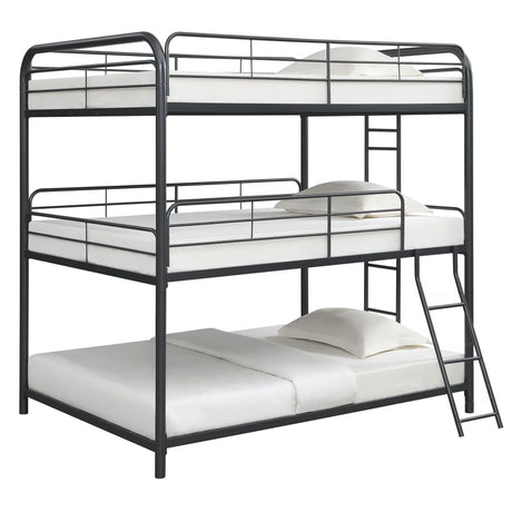 Triple Bunk Bed, Full Size With Sturdy Metal Frame And Safe Stairs - Black - Furniture Home Direct