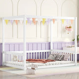 Canopy Frame Floor Bed With Fence, Guardrails - Furniture Home Direct