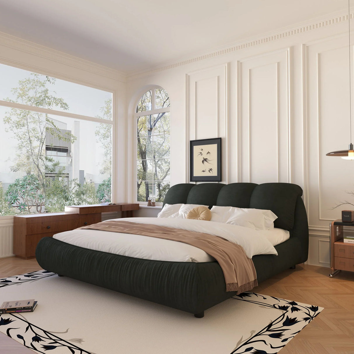 Luxury Upholstered Platform Bed With Oversized Padded Backrest And Solid Wood Frame - Furniture Home Direct