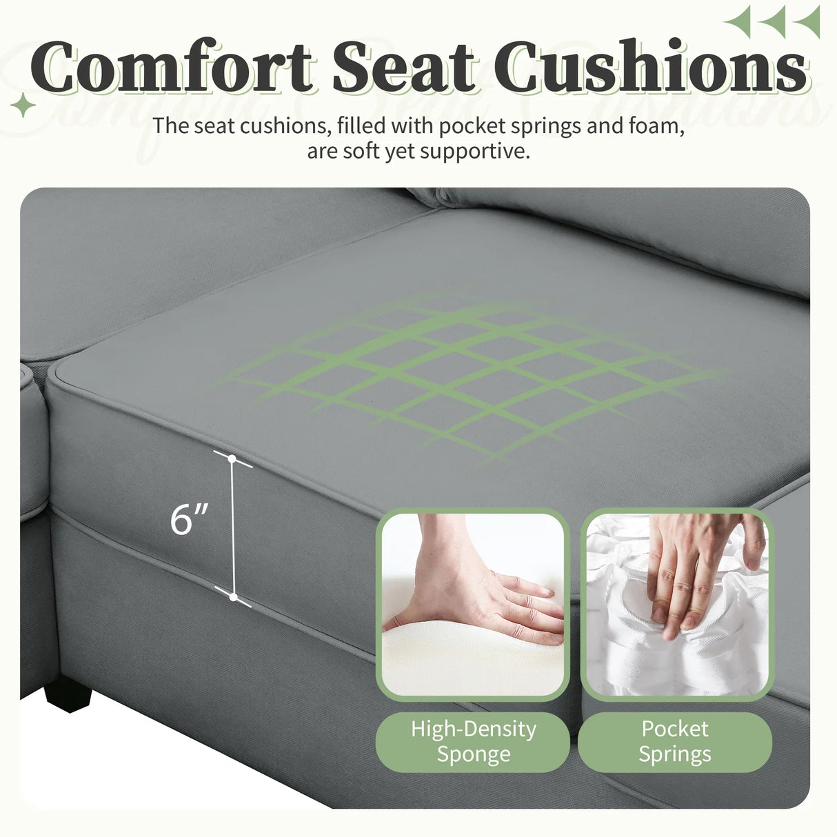 Sectional Sofa Modern Fabric Modular With Ottoman Grey - Furniture Home Direct