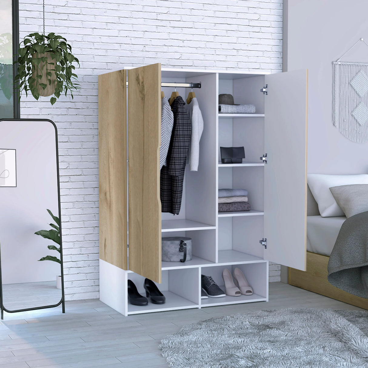 Wardrobe With Double Doors And Shoe Storage Modern Beige - Furniture Home Direct