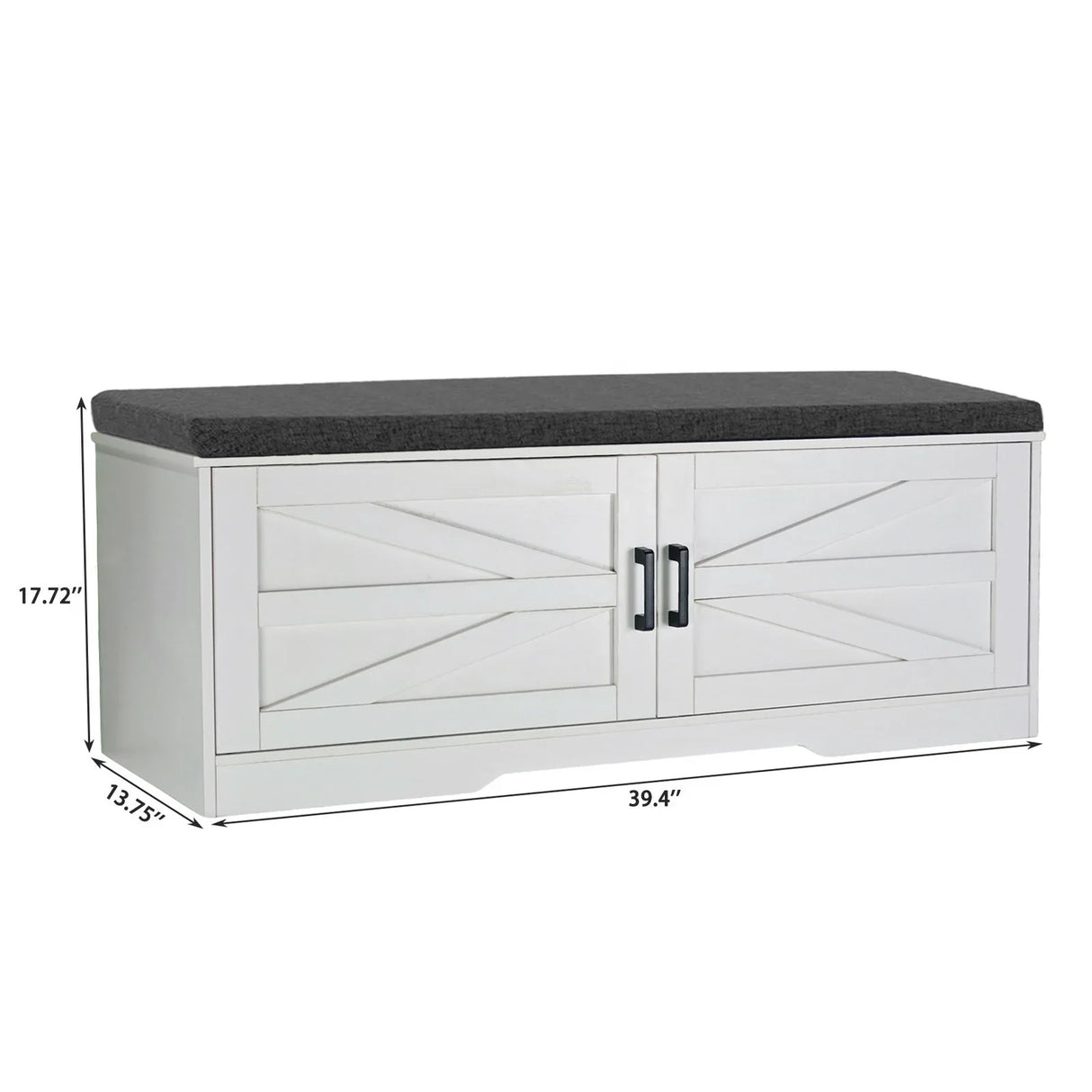 2 Tier Shoe Bench With Padded Seat, 2 Barn Doors And Adjustable Shelves, For Entryway And Living Room - White - Furniture Home Direct