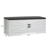 2 Tier Shoe Bench With Padded Seat, 2 Barn Doors And Adjustable Shelves, For Entryway And Living Room - White - Furniture Home Direct