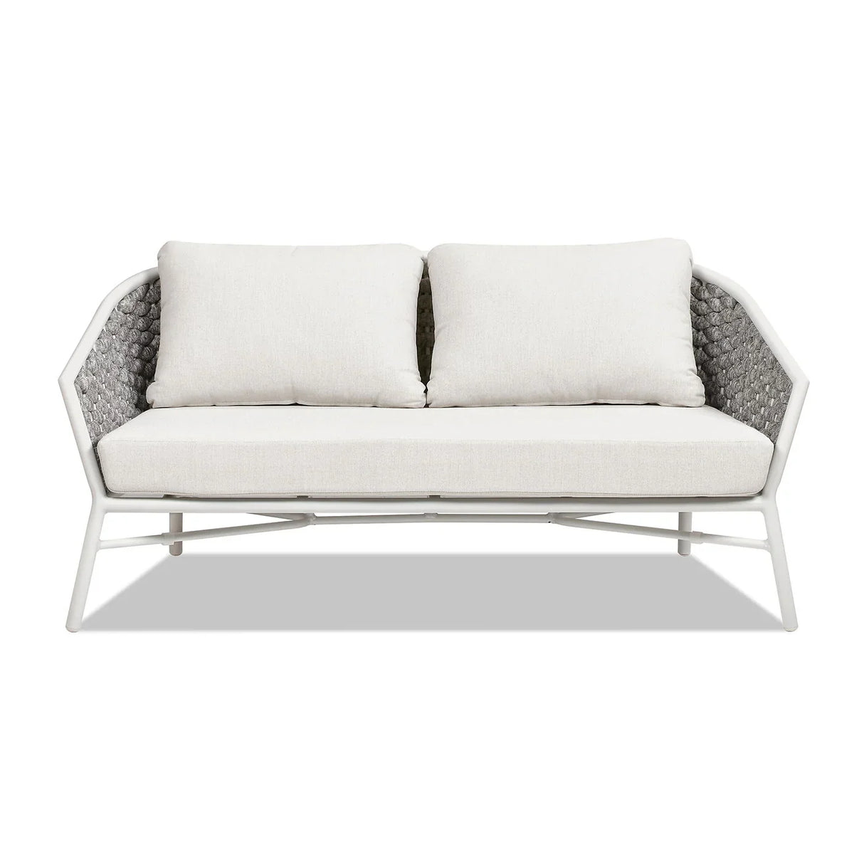 Rowan - Rope Barrel Back Patio Conversation Loveseat Sofa - Optic White - Furniture Home Direct