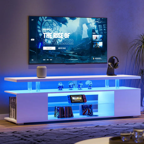TV Stand LED Gaming Entertainment Center, Media Storage Console Table With Large Side Cabinet - Furniture Home Direct