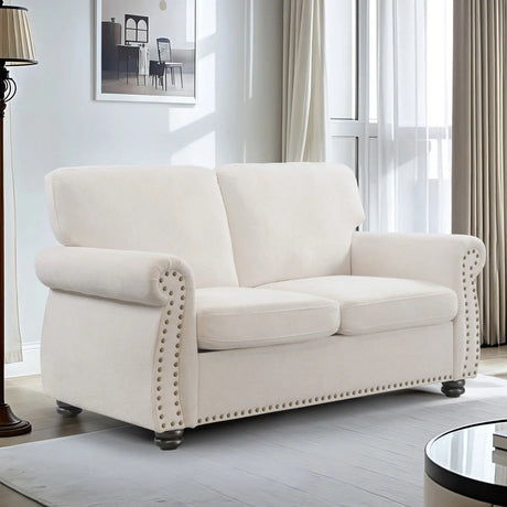 Soft Loveseat, Upholstered 2 Seater Couch, Loose Back Cushions And Turned Legs - Furniture Home Direct