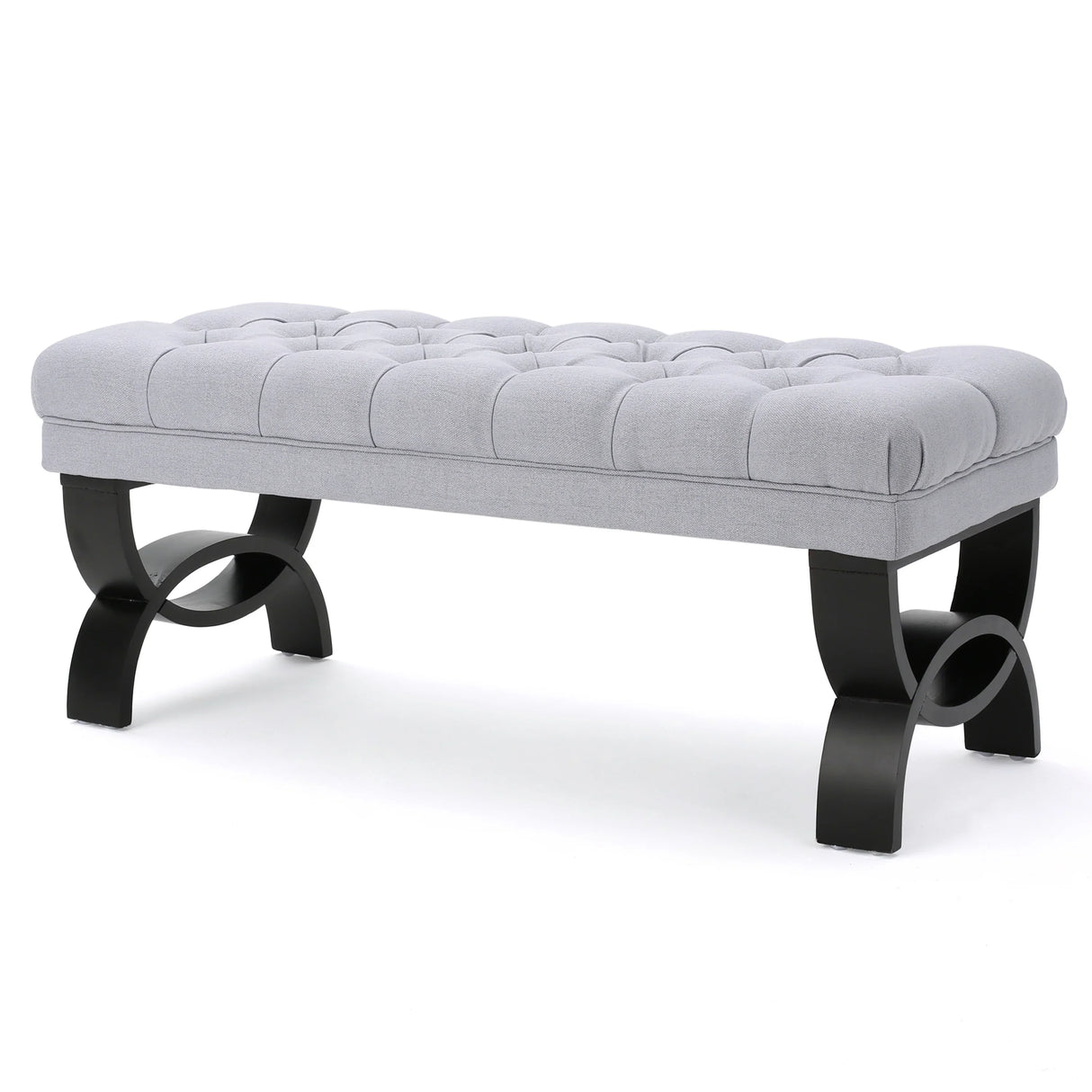 Bench Tufted Cushion with Arched Black Legs Light Grey - Furniture Home Direct