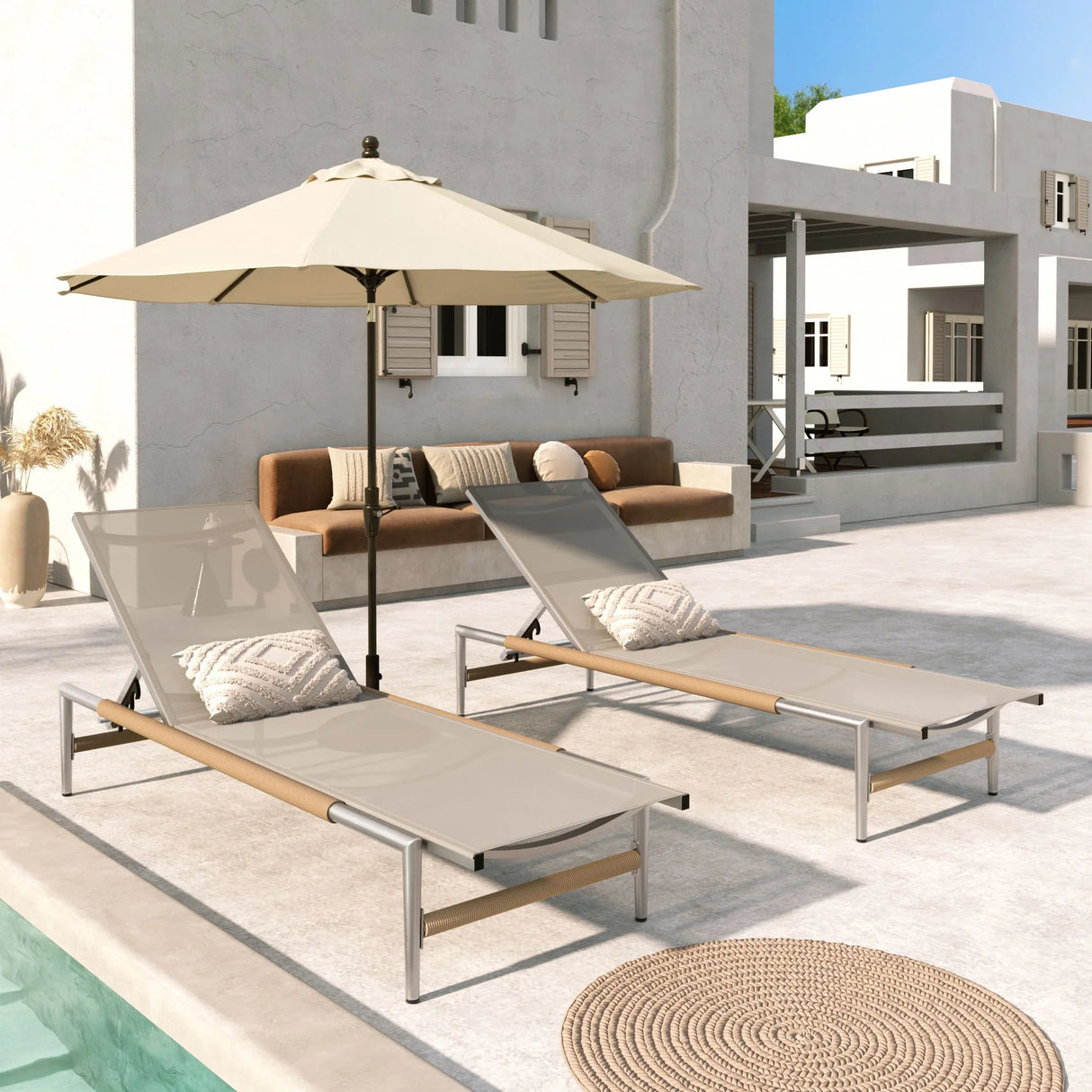 Hargrove - Outdoor Patio Aluminum Chaise Lounge (Set of 2) - Natural / Silver