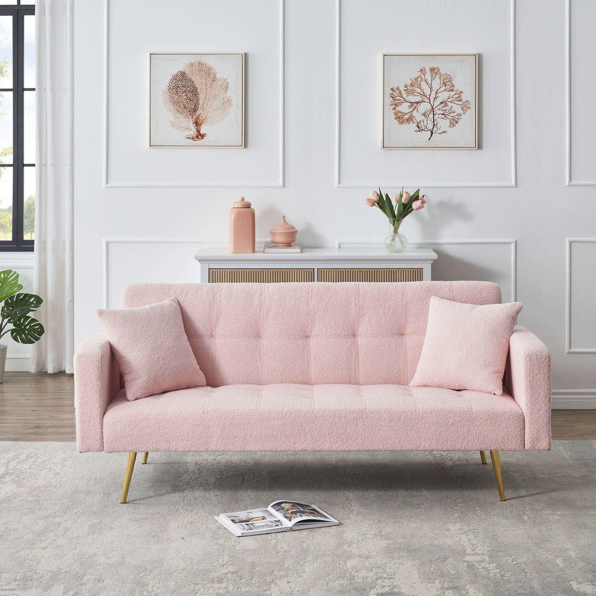Teddy Fleece Sofa Bed With Luxurious Throw Pillows - Furniture Home Direct