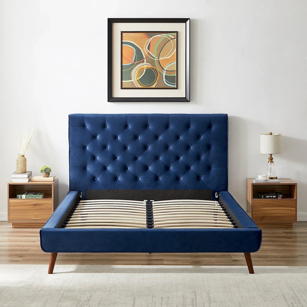 Dillon - Mid-Century Velvet Platform Bed - Furniture Home Direct