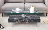 Coffee Table Two-Tier Glass With Solid Marble Base Black - Furniture Home Direct