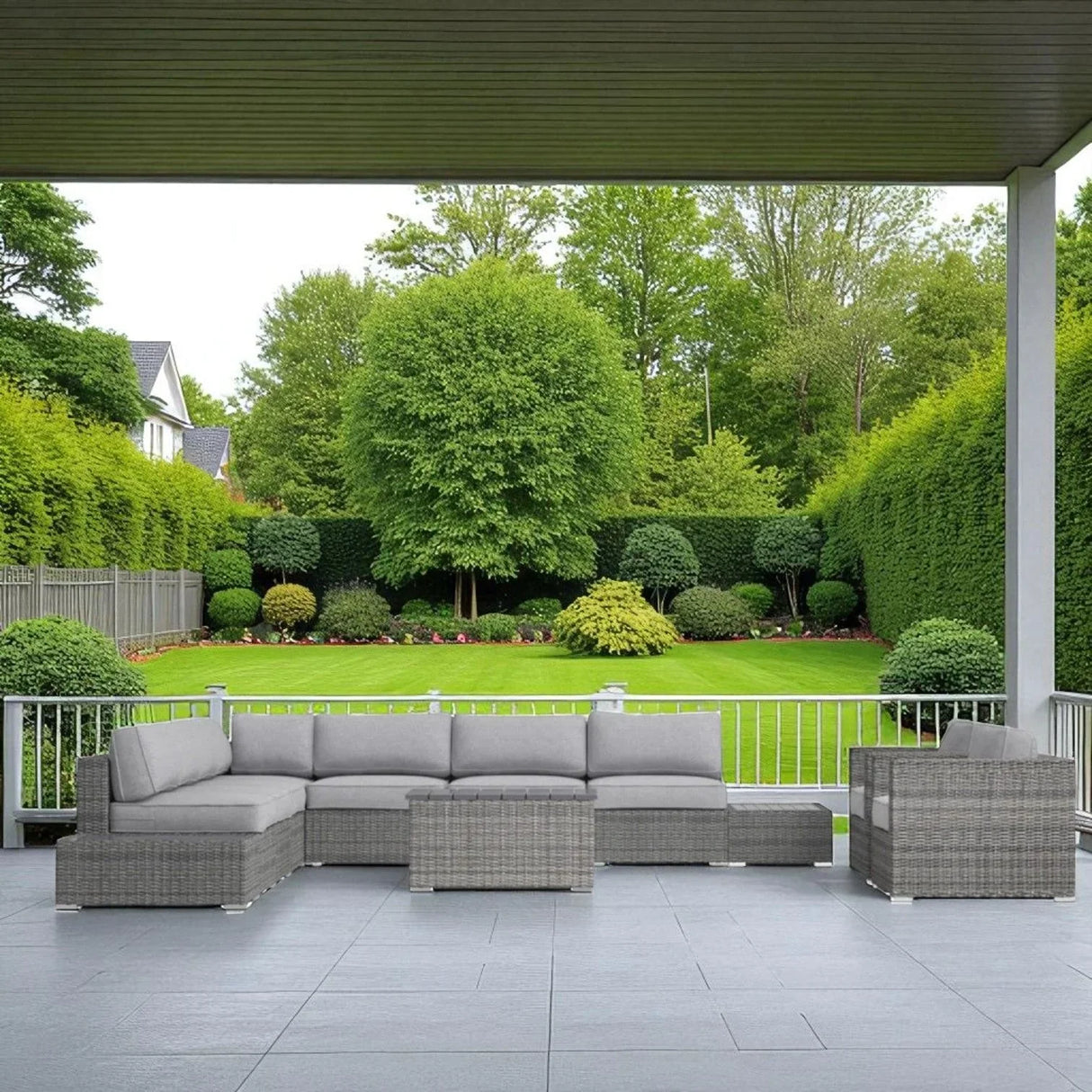 Wicker Sectional Seating Group With Plush Cushions
