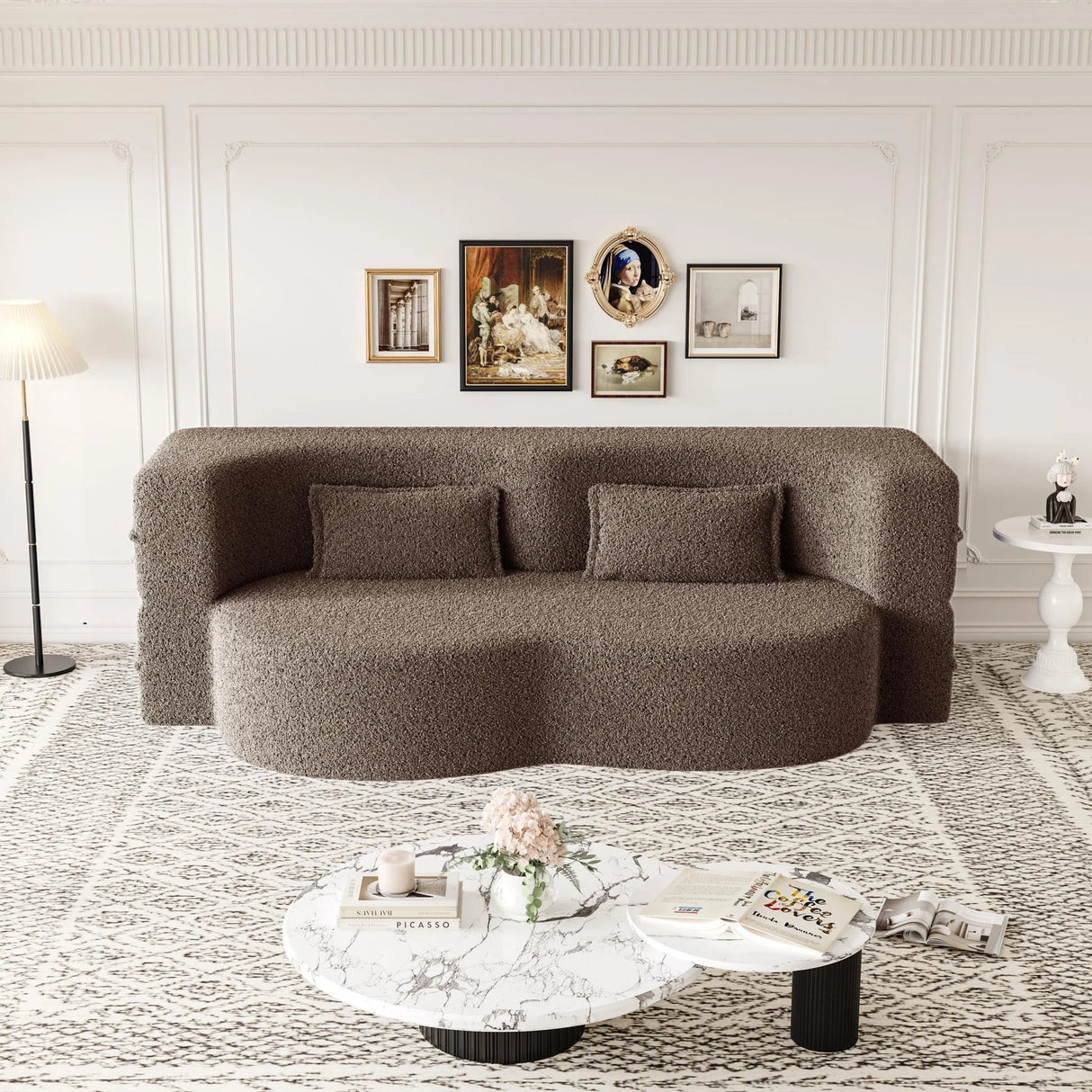 Modern Floor Sofa, With 2 Pillows, Convertible Teddy Fabric Foam Filled Bed - Furniture Home Direct