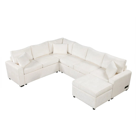 Sectional Sofa Pull-Out Sofa Bed Sleeper With A Storage Ottoman, Three Pillows And Charging Devices For Living Room - Furniture Home Direct