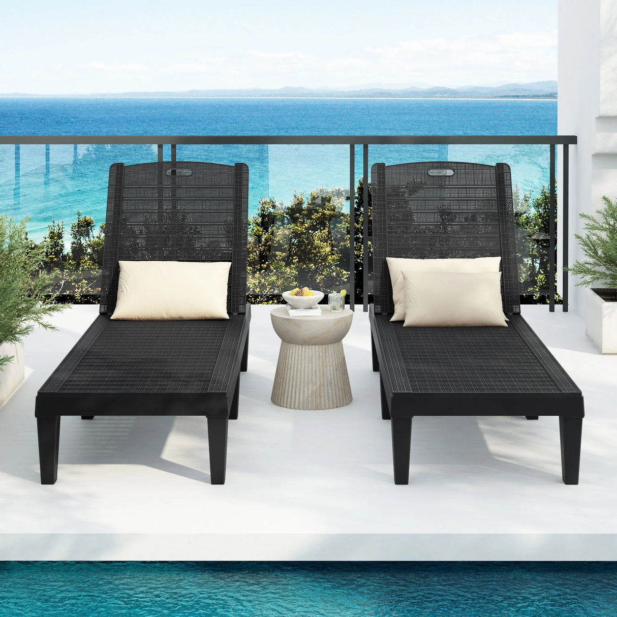 2 Piece Outdoor Chaise Lounges With Adjustable Backrest - Furniture Home Direct