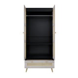 Wardrobe With 2 Rattan Doors And Drawer Natural Black - Furniture Home Direct