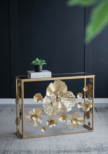 Console Table With Mirrored Glass Top, Modern Entryway Table For Living Room Foyer Entryway - Gold - Furniture Home Direct