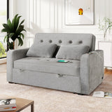 66.5" Upholstered Loveseat With Pull Out Bed, Two Throw Pillows, Dual USB Charging Port and Adjustable Backrest - Light Gray - Furniture Home Direct