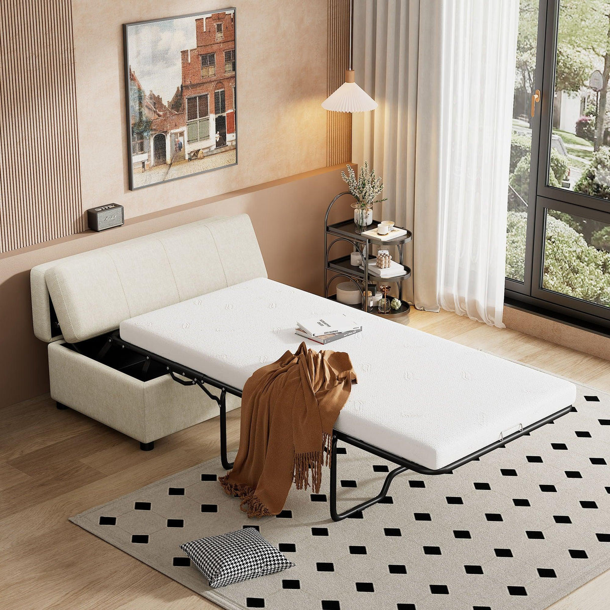 Twin Size Folding Ottoman Sleeper Bed With Mattress Convertible Guest Bed - Furniture Home Direct