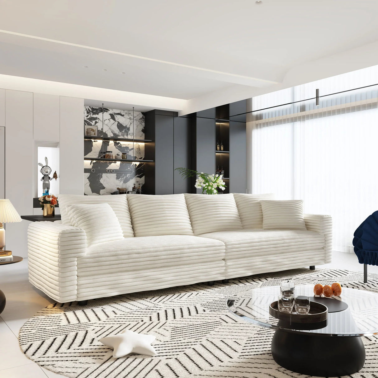 Plush Corduroy 4 Seat Sofa, Modern Comfy Upholstered Sofa Cloud Couch, Deep Seat Couches With Soft Pillows - Furniture Home Direct