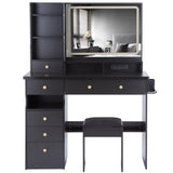 Vanity Desk With Cushioned Stool And Mirror Set Black - Furniture Home Direct