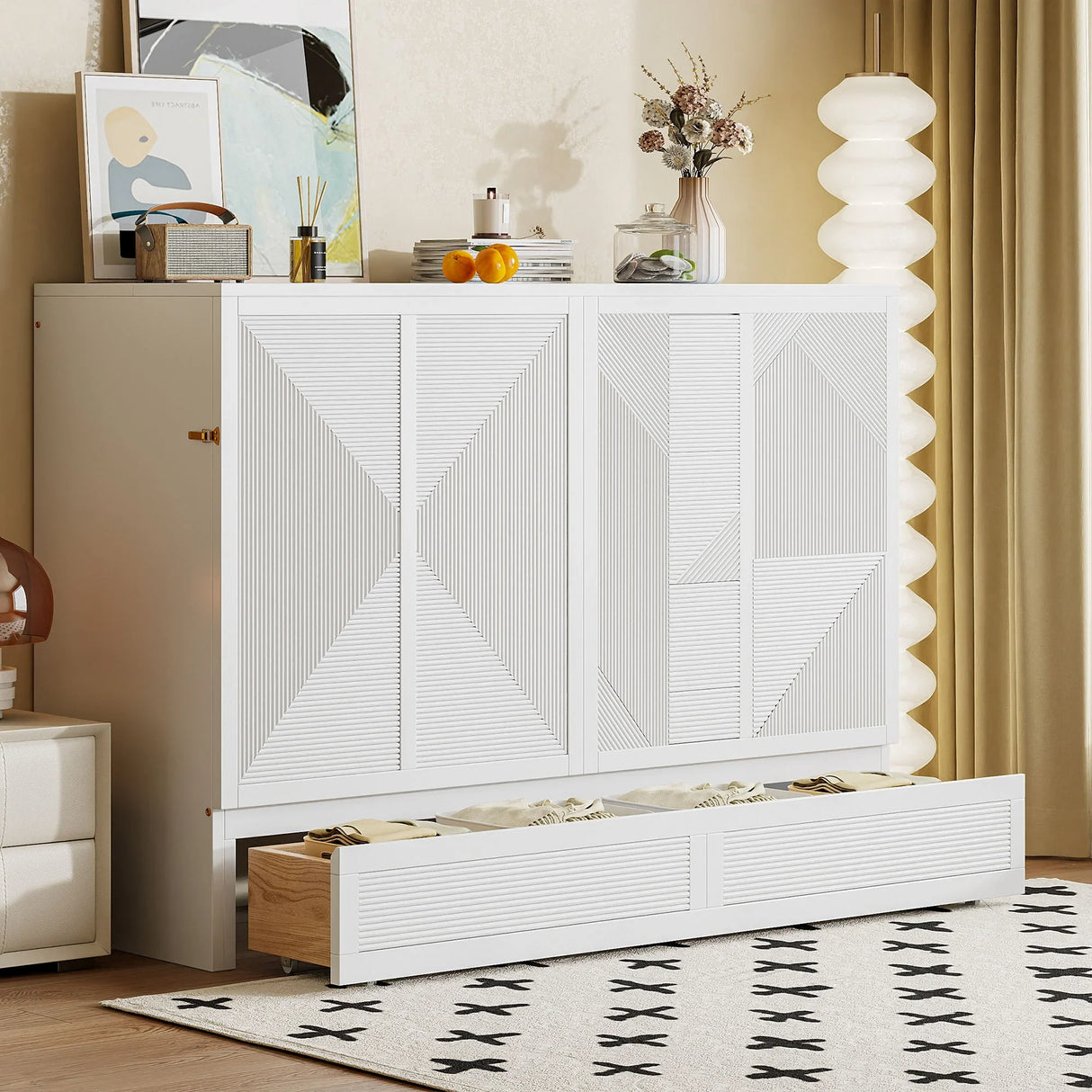 Murphy Bed With Large Drawer, USB Ports And Outlets - Furniture Home Direct