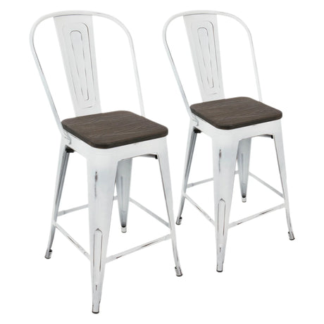 Oregon - Industrial High Back Counter Stool (Set of 2) - Vintage White / Espresso - Furniture Home Direct