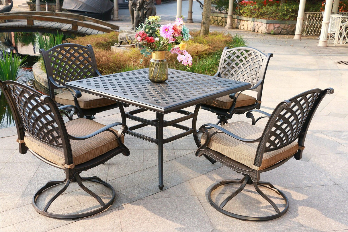 Square 4 Person 43.19" Long Aluminum Dining Set With Cushions - Furniture Home Direct