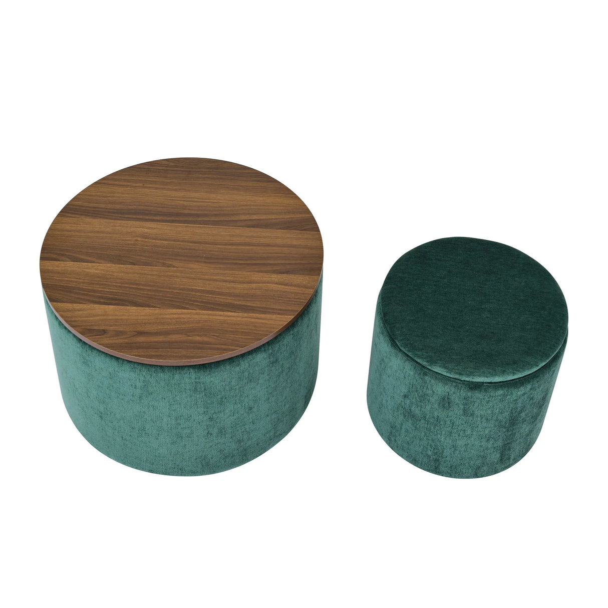 Classic 2 Piece Round Storage Ottoman Set With Drum Shaped Stool - Furniture Home Direct