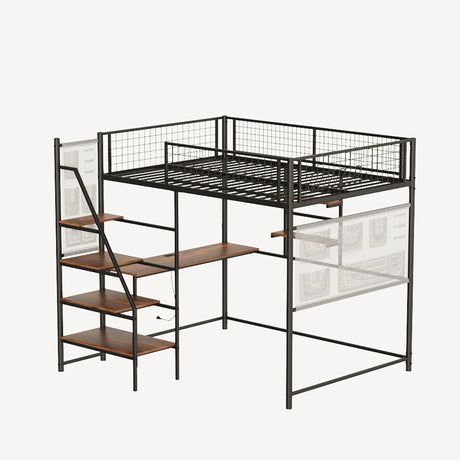 Metal Loft Bed With Built - In Charging Station And LED Light - Furniture Home Direct