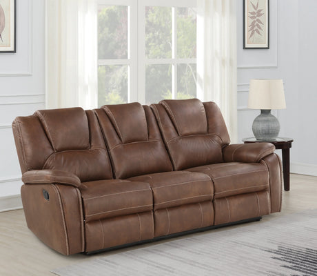 Reclining Sofa Faux Leather Manual Recline Comfort Brown - Furniture Home Direct