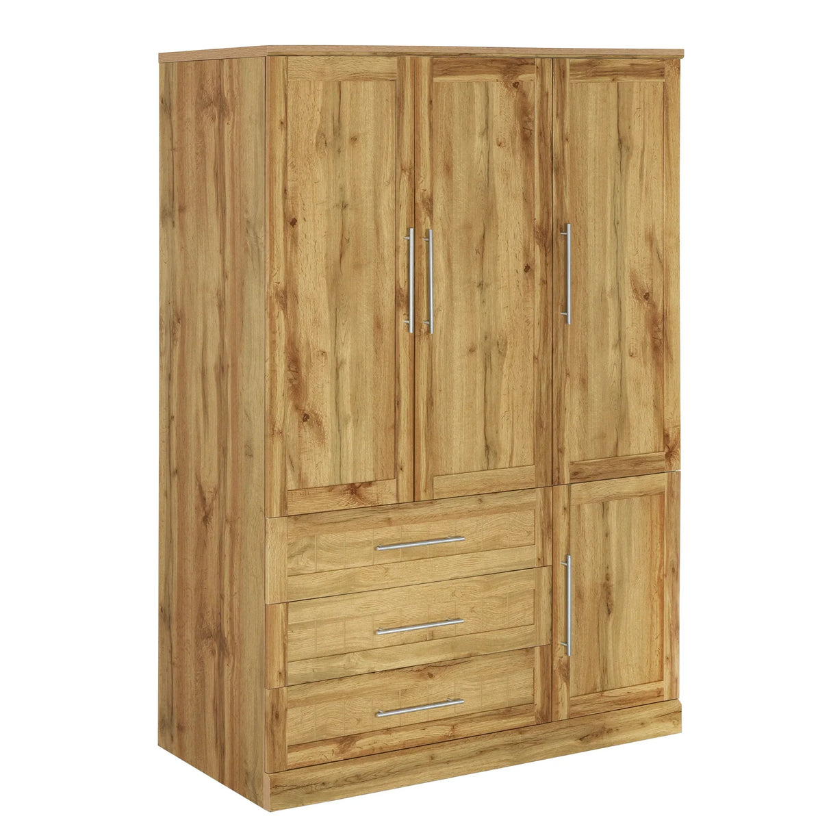Wardrobe Armoire with Four Doors and Three Drawers Natural - Furniture Home Direct