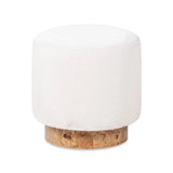 Tilly - Round Fur Upholstered / Burl Pouf Ottoman - White - Furniture Home Direct