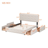 Upholstered Platform Bed With Classic Headboard And Drawers, No Box Spring Needed - Furniture Home Direct