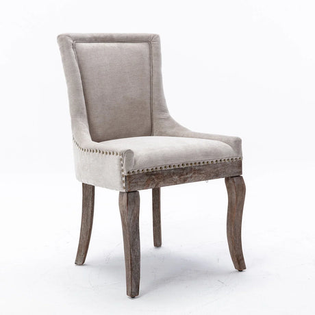 Ultra Side Dining Chair,Thickened Fabric Chairs With Neutrally Toned Solid Wood Legs, Bronze Nail Head (Set of 2) - Furniture Home Direct
