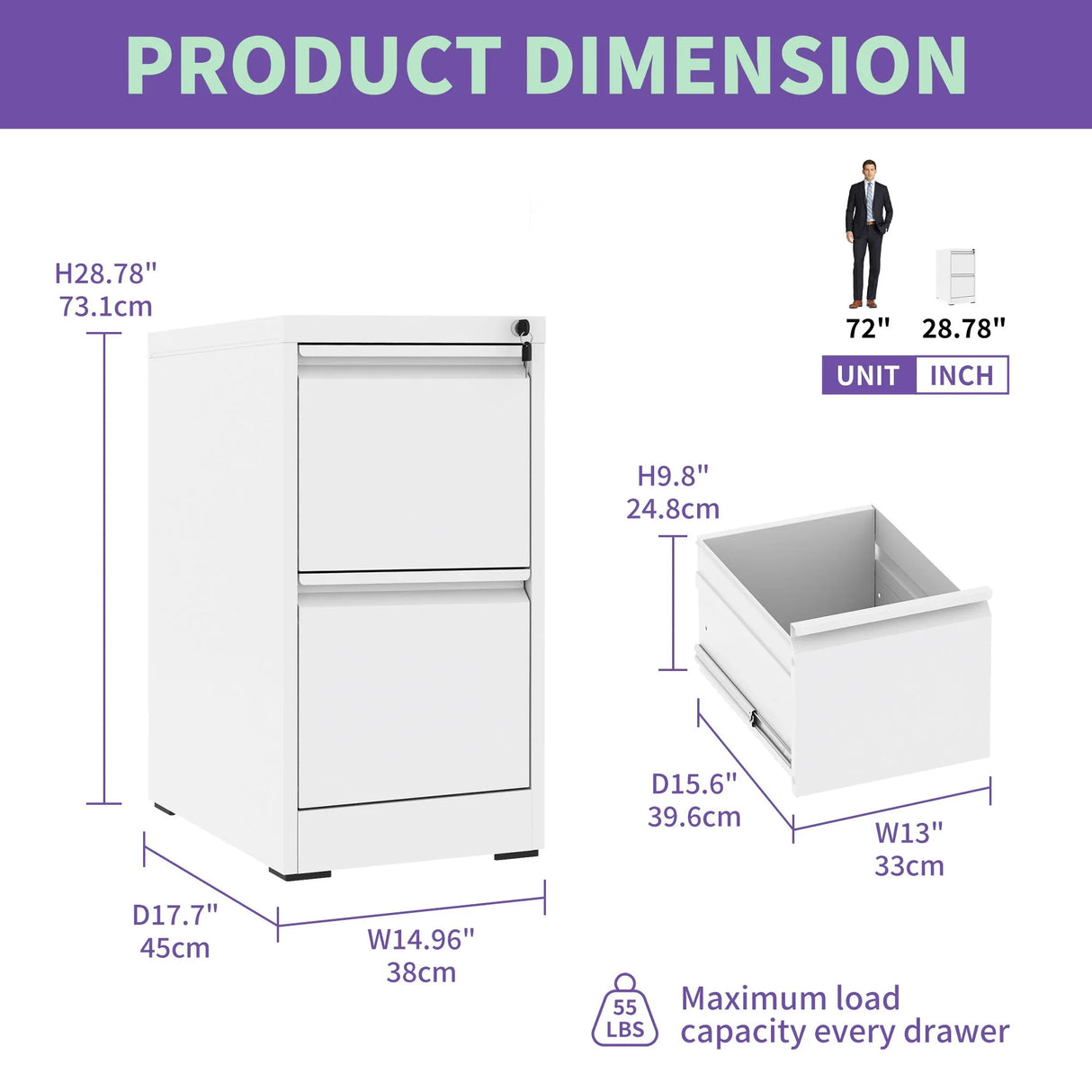 Steel Drawer Vertical File Cabinet With Lock For A4 Legal / Letter Size - Furniture Home Direct