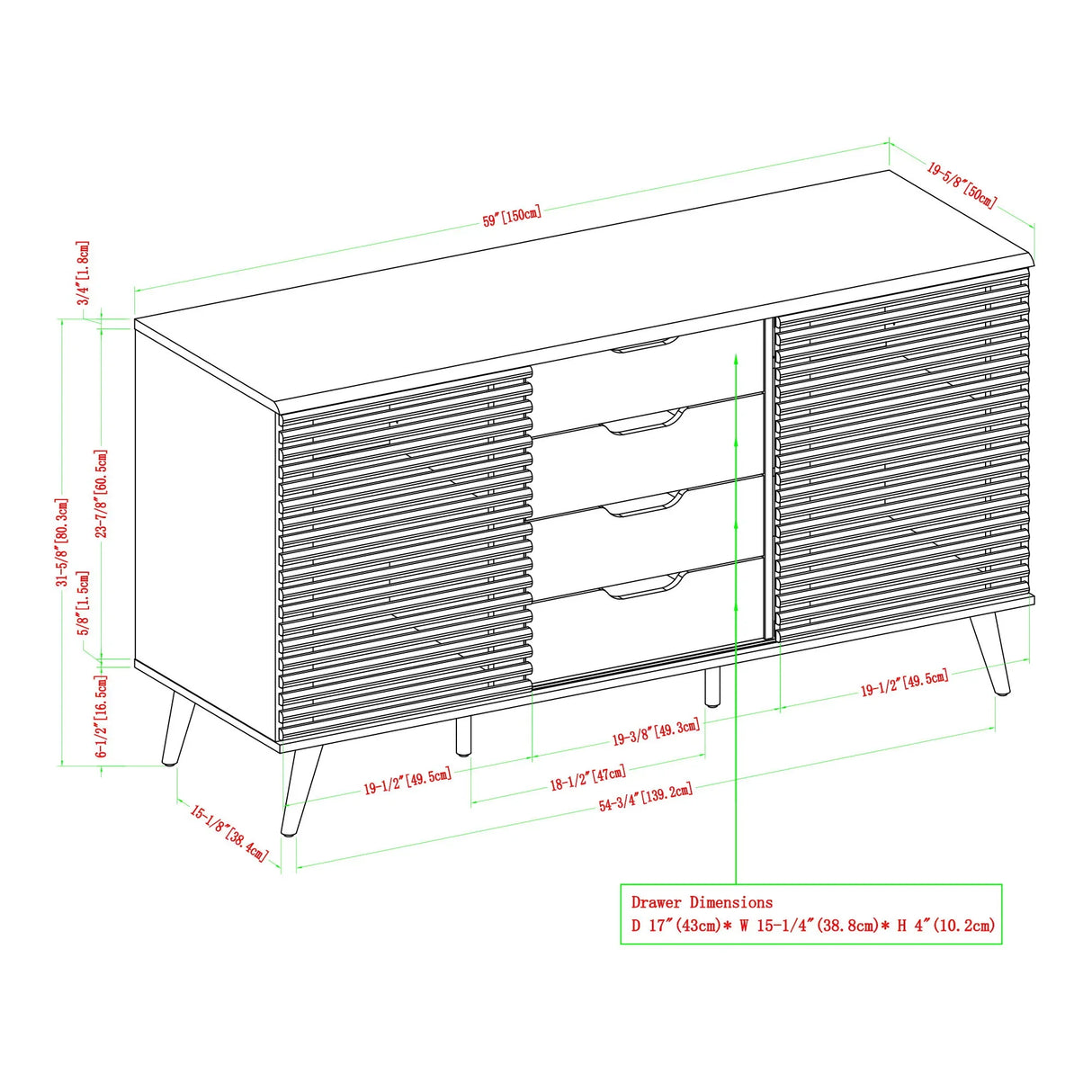 Contemporary Sliding Slat Door Sideboard - Furniture Home Direct