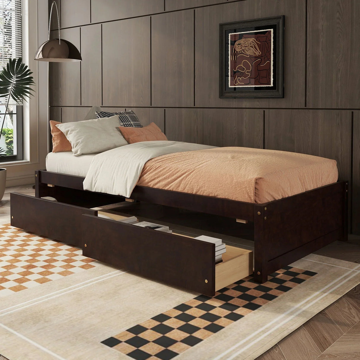 Twin Bed With 2 Drawers, Solid Wood, No Box Spring Needed - Furniture Home Direct