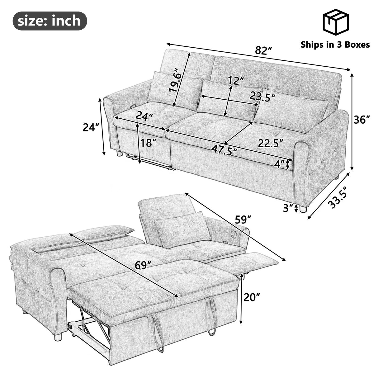 3 Seater Sofa Bed And Reversible Recliner - Furniture Home Direct