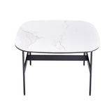 Modern Rectangular Rock Plate Coffee Table Open Space Design Golden Metal Frame Minimalist Living Room Center Table For Lounge Office - Black White - Furniture Home Direct