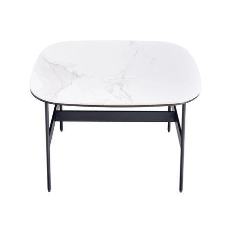Modern Rectangular Rock Plate Coffee Table Open Space Design Golden Metal Frame Minimalist Living Room Center Table For Lounge Office - Black White - Furniture Home Direct