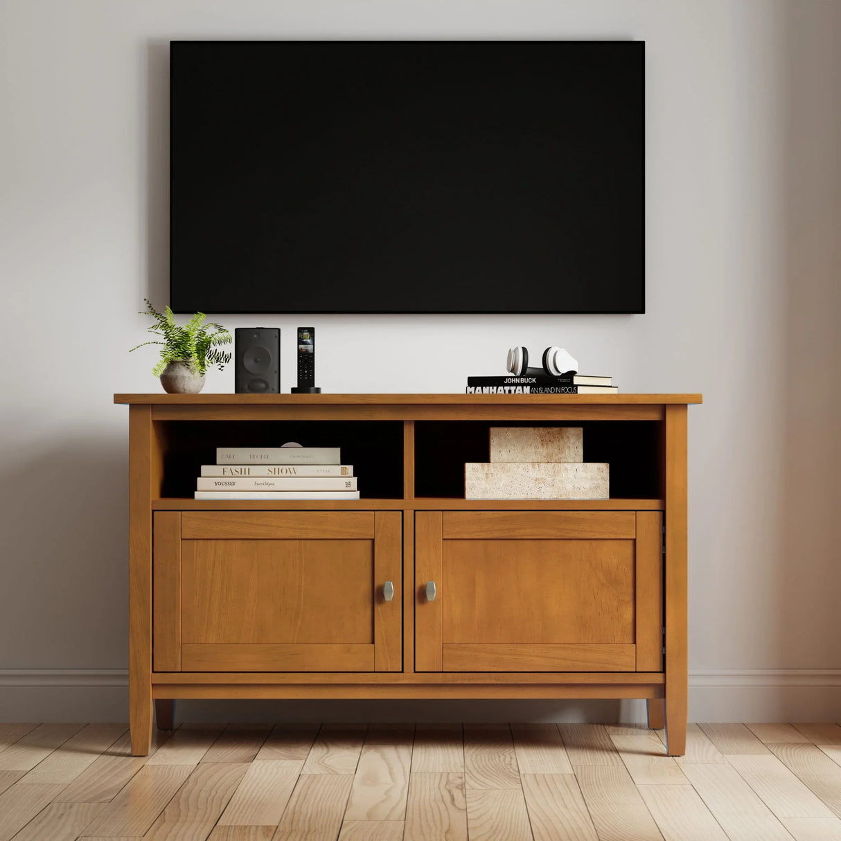 Warm Shaker - TV Media Stand Handcrafted - Brown - Furniture Home Direct