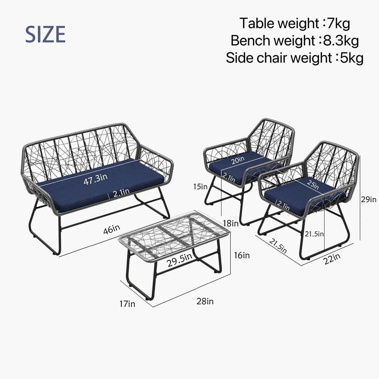 4 Piece Wicker Patio Furniture Set With Tempered Glass Table And Detachable Cushions - Furniture Home Direct