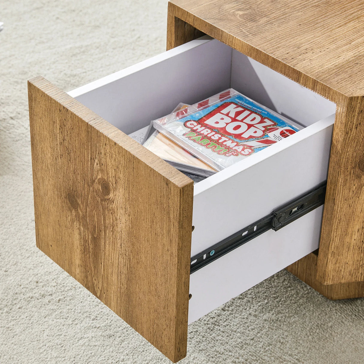 Coffee Table Hexagonal Drawer Unit Sleek Natural Wood - Furniture Home Direct